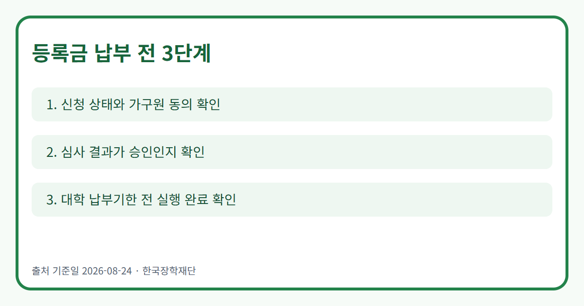 등록금 납부 전 학자금대출 3단계 확인 흐름도