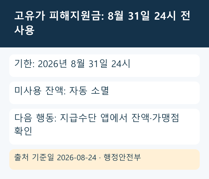 고유가 피해지원금의 사용 마감·잔액 소멸·다음 행동 인포그래픽